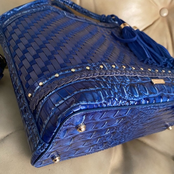 Brahmin Woven LEATHER Vista Blue Eldorado Elaine Bag Croc Tassel Charm - Picture 5 of 14